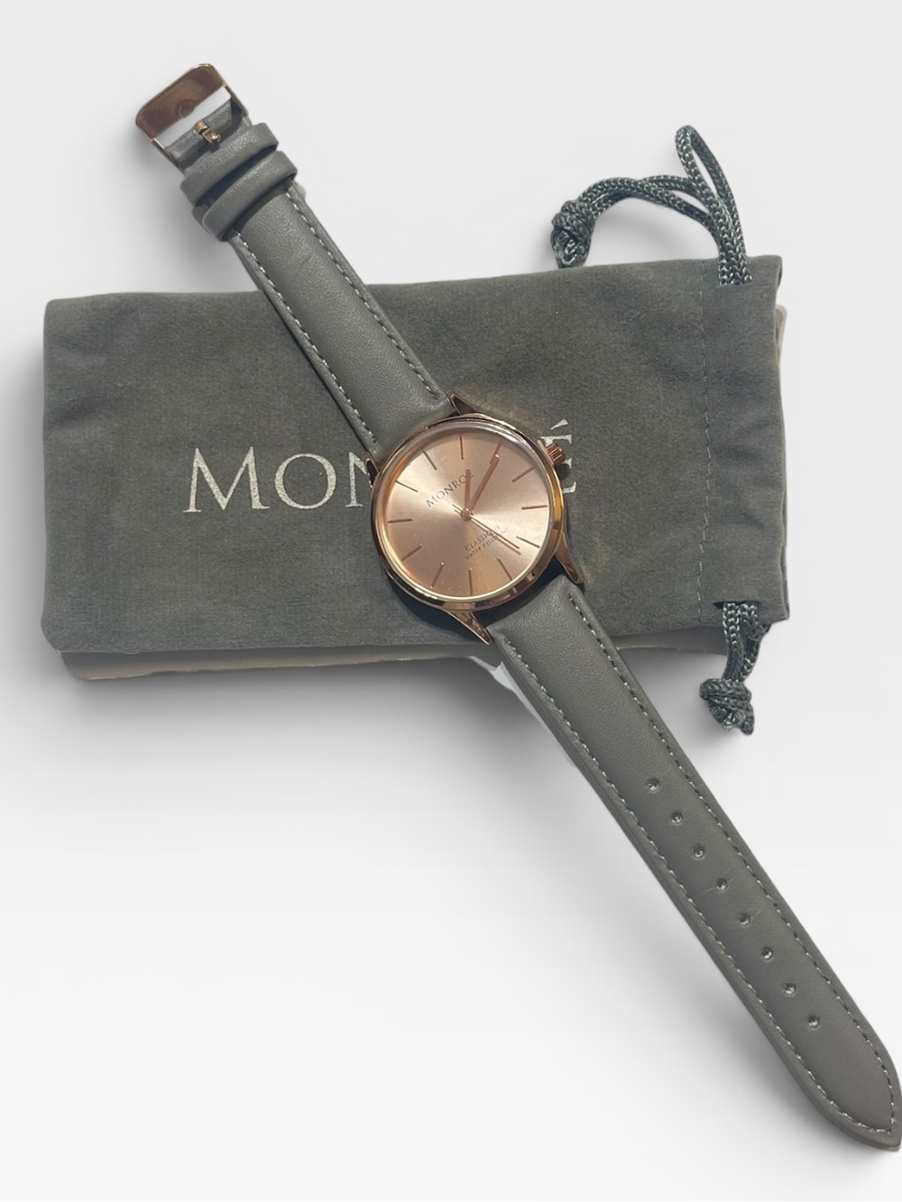 Monroe by Maestro Classic Rose Gold Gray Leather Watch Minimalist